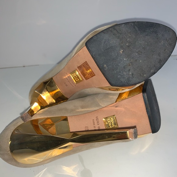 Herve Leger KELLIA Nude Lamb Suede Gold Prism Heel - Picture 11 of 12